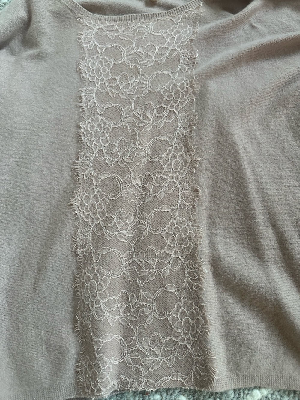 Garnet Hill Lace-Inlay Crew Sweater in Cashmere Blush - Picture 3 of 7